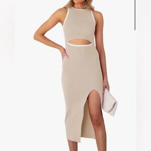 Amazon Knit Beige White Sleeveless MidiDress With Cutout Size‎ Small